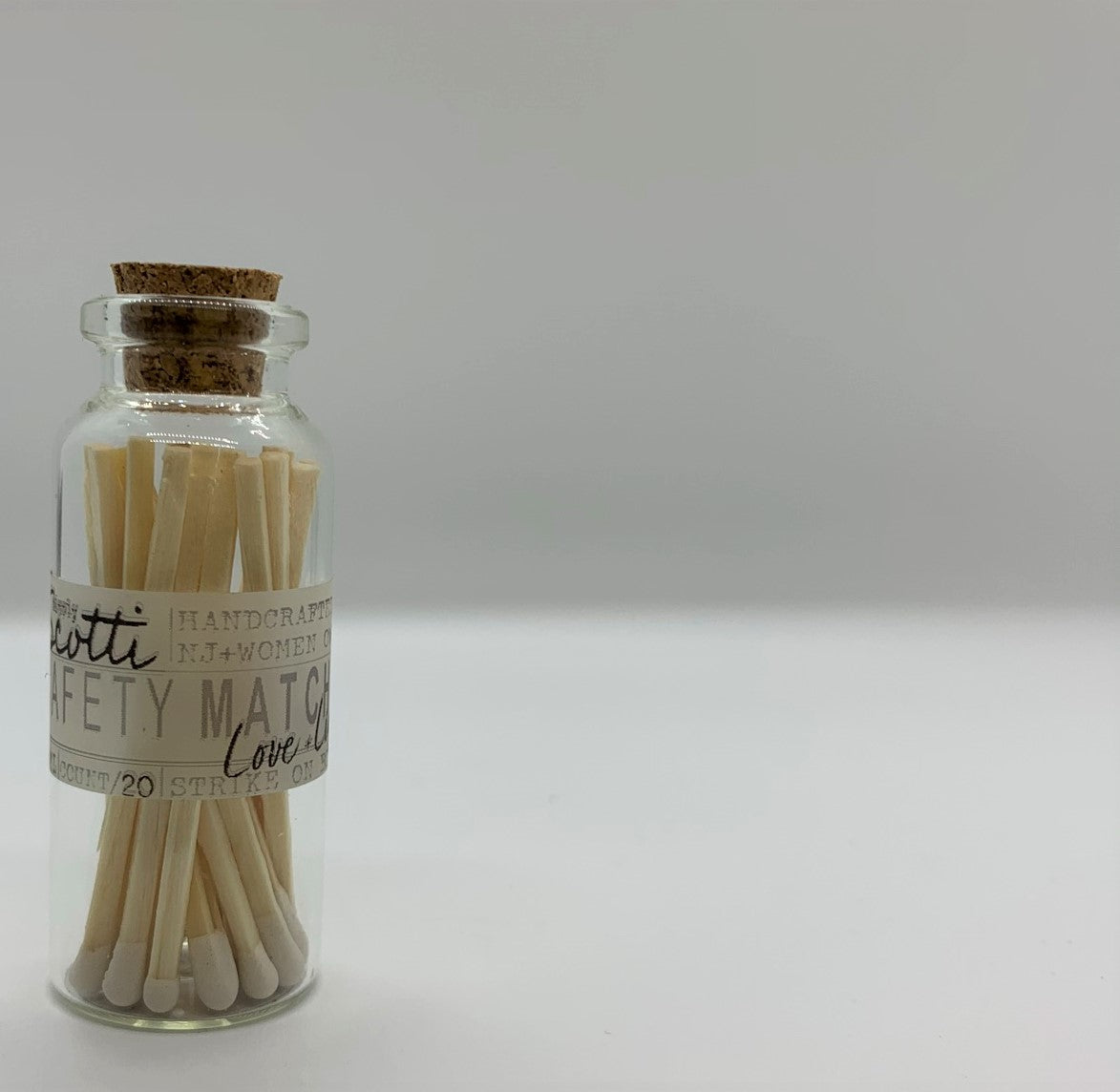 White Matches in Glass Vial Strike on Bottle 20 Matchsticks 